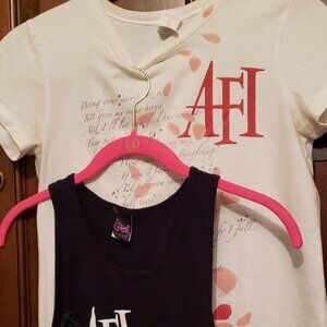 Lot of 2 Sz. M AFI shirts; pre-owned; black tank top, white t-shirt/lyrics 37mm